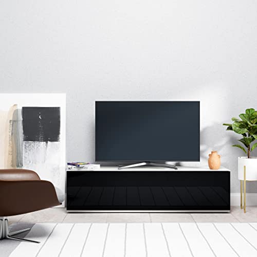 SONOROUS ST-160 Premium TV Stand with Black Wood Cover & White Wood - Luxury Entertainment Center & Media Console for Living Room - High Gloss Modern TV Cabinet up to 75 Inches - Sleek Storage Design