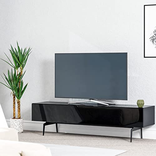 SONOROUS ST-360 Premium TV Stand for Living Room – Modern TV Stands & Entertainment Center with Storage – Black Glass & Black Wood Cover – Luxury Media Console with Metal Legs for TVs up to 75 inches