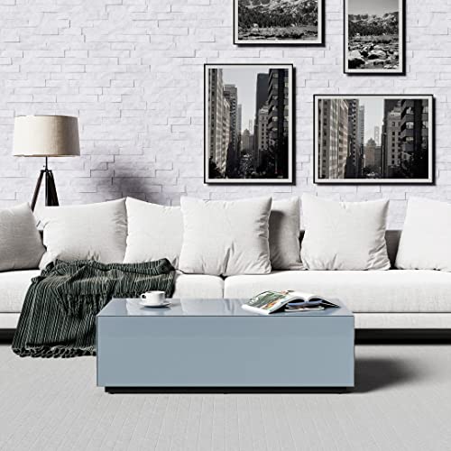 SONOROUS Premium Tempered Glass Coffee Table - Modern Gray Rectangular Coffee Tables for Living Room - High Gloss Fingerprint Resistant Mid Century Design - Stylish Living Room Furniture & Décor